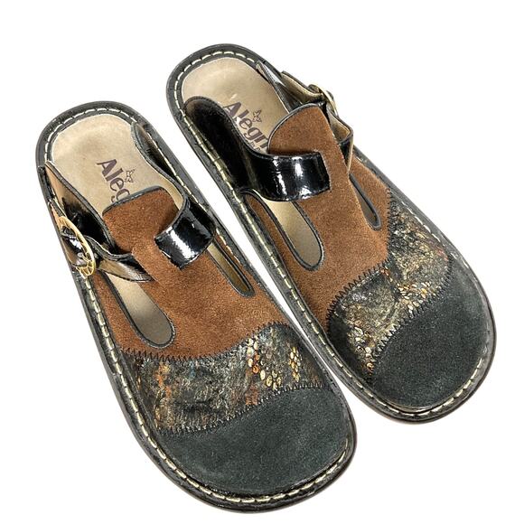 Alegria ALG-916 Classic Suede and Patent Multi-Tone Leather Clogs Slip On 39/8.5 - Picture 1 of 8